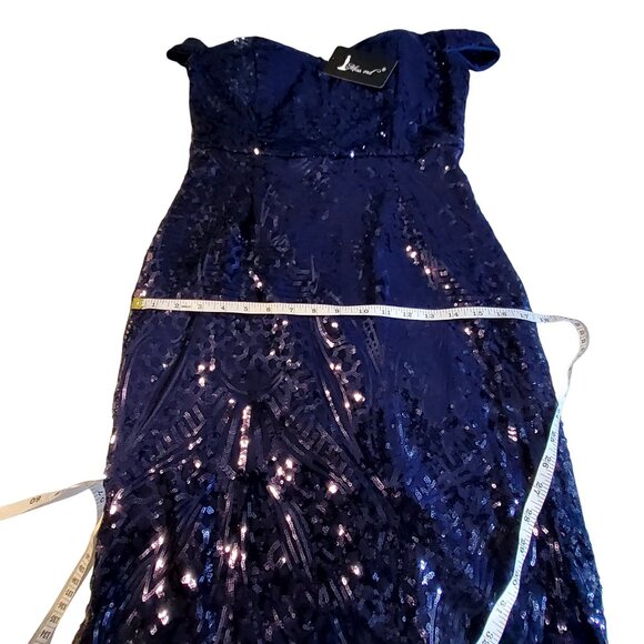 Miss Ord Navy Blue Sequin Evening Gown With Shoulder Straps  Size XL Fully lined - Picture 6 of 13